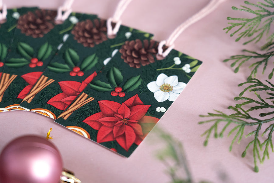 Botanical Christmas Green Gift Tags
