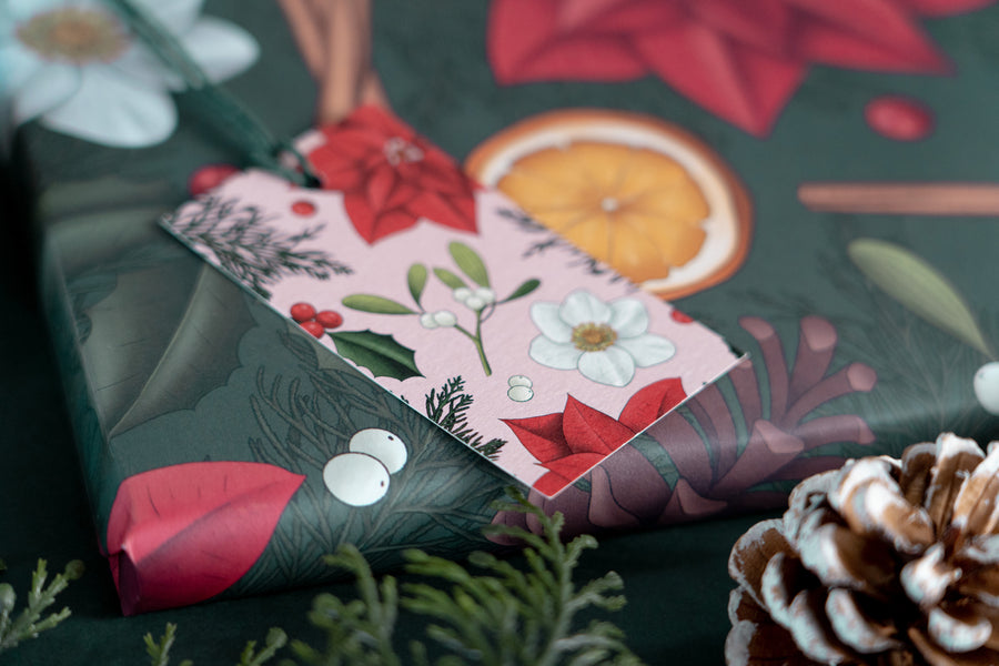 Botanical Christmas Pink Gift Tags
