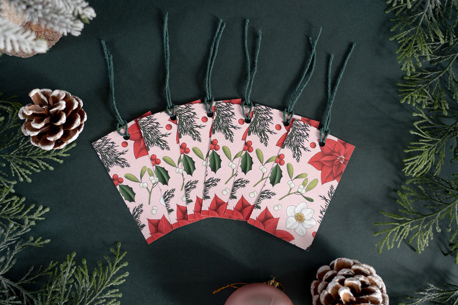Botanical Christmas Pink Gift Tags