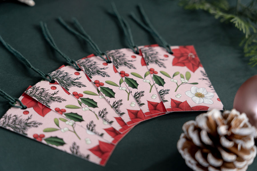Botanical Christmas Pink Gift Tags
