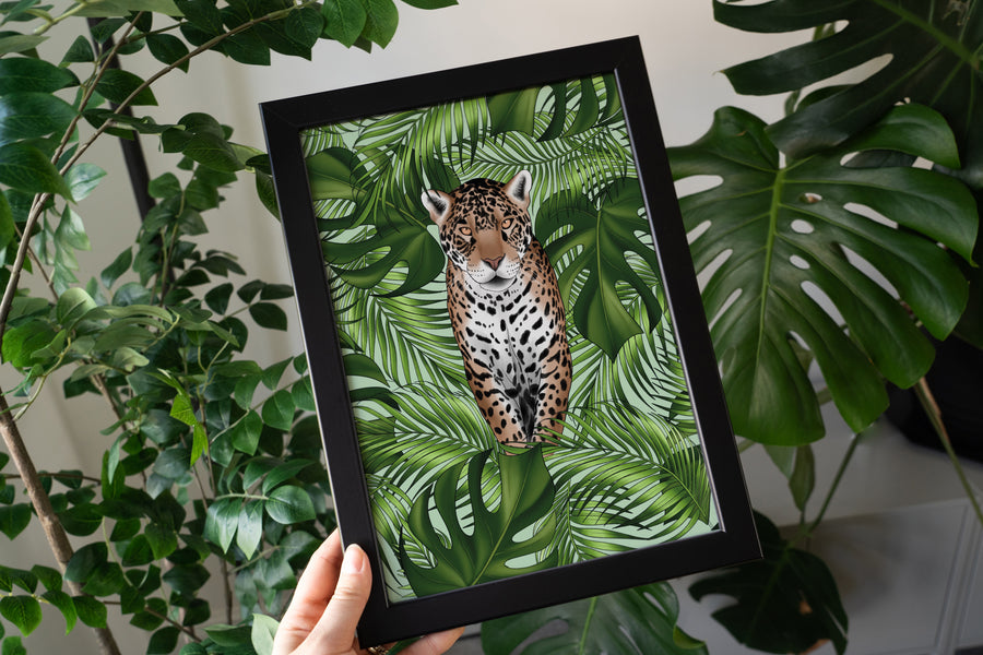 Jaguar and Leaves Art Print