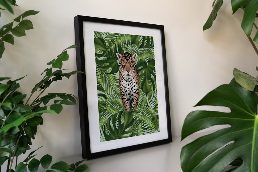 Jaguar and Leaves Print