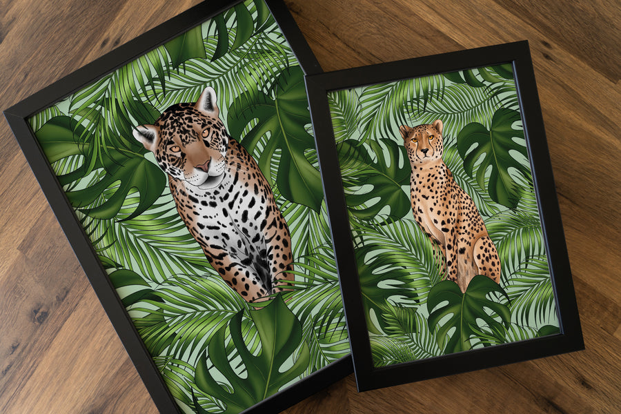 Jaguar and Leaves Art Print