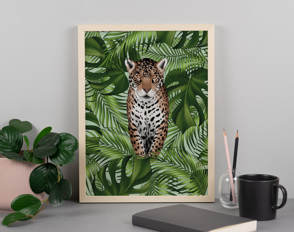 Jaguar and Leaves Print