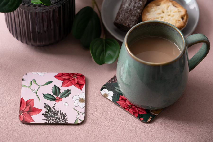 Botanical Christmas Pink Coaster