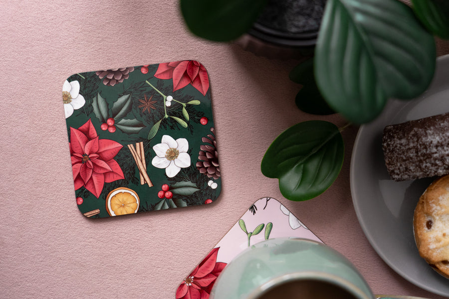 Botanical Christmas Green Coaster