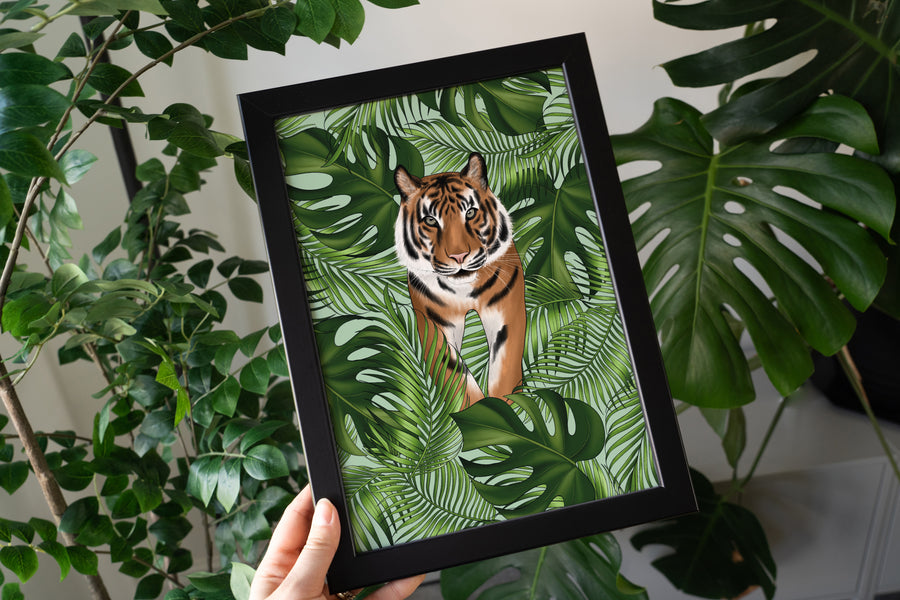 Tiger and Leaves Art Print